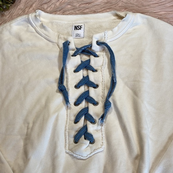 NSF Lace Up Terry Pullover White Sweatshirt sz S - Picture 2 of 10